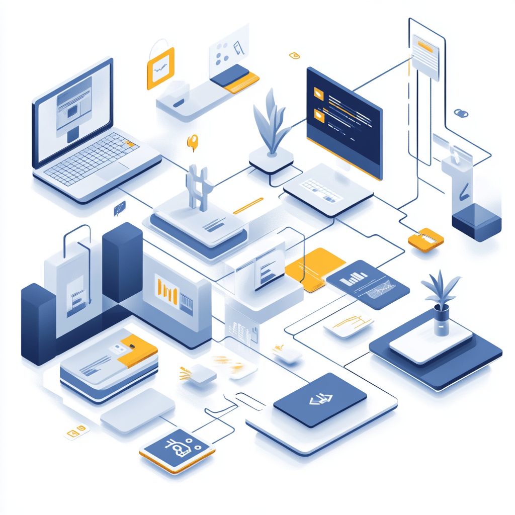 2D-Illustration eines optimierten Workflows mit KI-Elementen