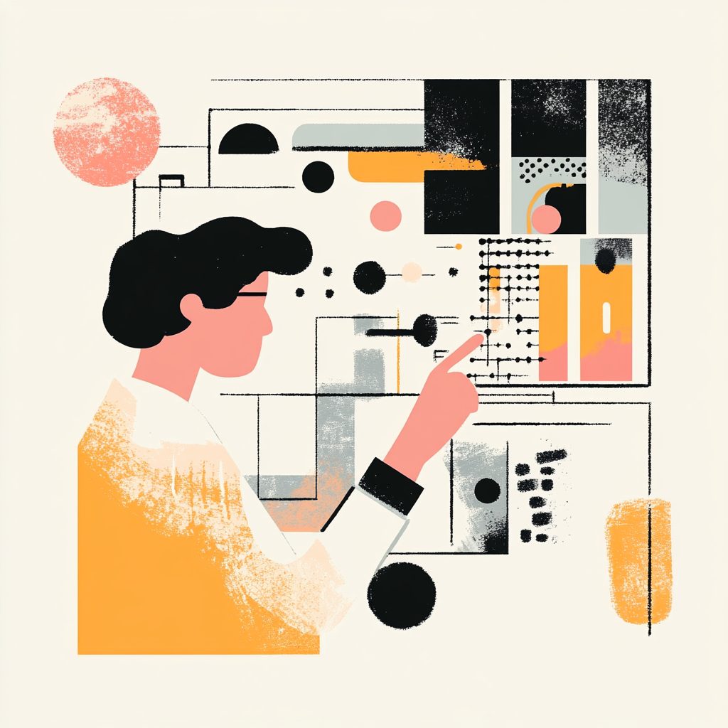 Abstrakte minimalistische Illustration einer KI bei der Suchanalyse