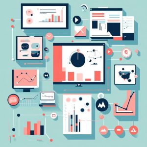 Modernes flaches Design von SEO-Diagrammen und AI-Symbolen